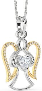 Diamond Silver & 10K gold Angel Heart Necklace
