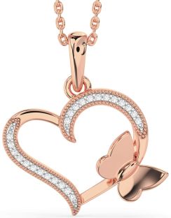 Diamond Rose Gold Heart Butterfly Necklace
