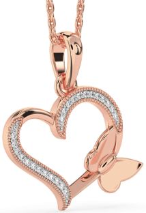 Diamond Rose Gold Heart Butterfly Necklace