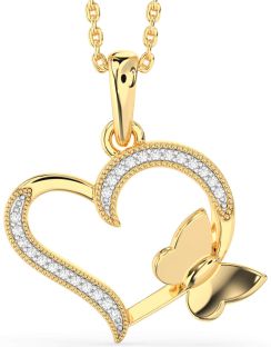 Diamond Gold Heart Butterfly Necklace
