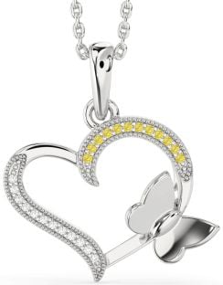 Yellow Diamond Platinum Heart Butterfly Necklace