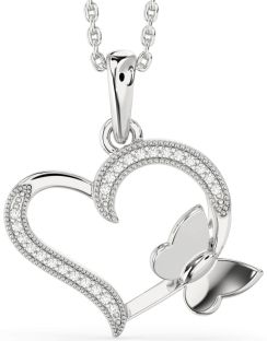 Diamond White Gold Heart Butterfly Necklace