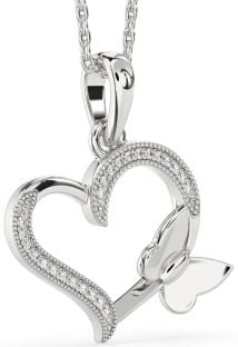 Diamond White Gold Heart Butterfly Necklace