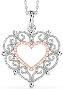 Large Diamond Rose Gold Silver Heart Necklace