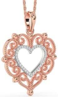 Large Diamond Platinum & Rose Gold Heart Necklace