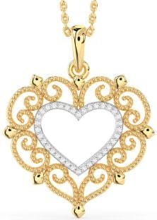 Large Diamond White Yellow Gold Heart Necklace