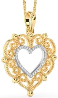 Large Diamond White Yellow Gold Heart Necklace