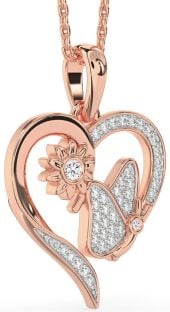 Diamond Rose Gold Heart Butterfly Flower Necklace