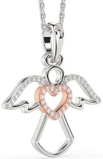 Diamond Silver & 10K Rose Gold Angel Heart Necklace