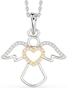 Diamond Silver & 10K gold Angel Heart Necklace