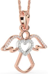 Diamond White Rose Gold Angel Heart Necklace