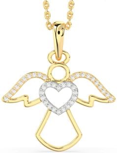 Diamond Gold Silver Angel Heart Necklace