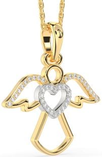 Diamond White Yellow Gold Angel Heart Necklace
