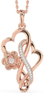Large Diamond Rose Gold Heart Infinity Flower Necklace