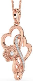 Large Diamond Rose Gold Heart Infinity Flower Necklace