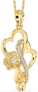 Large Diamond Gold Heart Infinity Flower Necklace