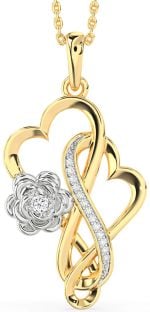 Large Diamond Gold Silver Heart Infinity Flower Necklace