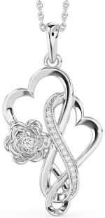 Large Diamond White Gold Heart Infinity Flower Necklace