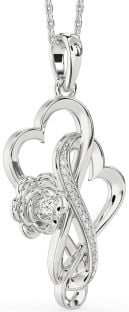 Large Diamond White Gold Heart Infinity Flower Necklace