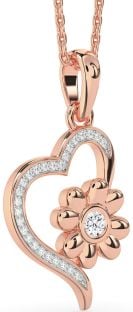 Diamond Rose Gold Heart Flower Necklace