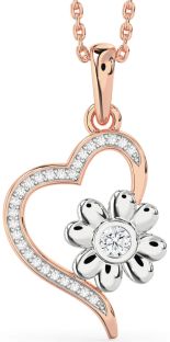 Diamond White Rose Gold Heart Flower Necklace
