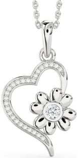 Diamond White Gold Heart Flower Necklace