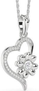 Diamond Platinum Heart Flower Necklace
