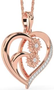 Diamond Rose Gold Heart Sunflower Necklace