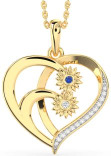 Diamond Gold Heart Sunflower Necklace