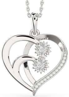 Diamond White Gold Heart Sunflower Necklace