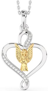 Diamond Silver & 10K gold Heart Angel Necklace