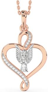 Diamond White Rose Gold Heart Angel Necklace