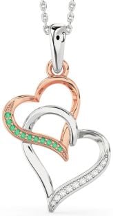 Diamond & Emerald Platinum & Rose Gold Heart Necklace