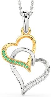 Diamond & Emerald Platinum & Yellow Gold Heart Necklace