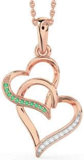 Diamond & Emerald Rose Gold Silver Heart Necklace