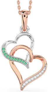 Diamond & Emerald Platinum & Rose Gold Heart Necklace