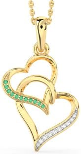 Diamond & Emerald Gold Silver Heart Necklace