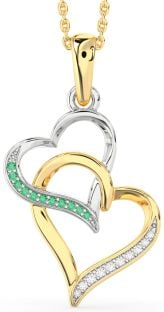 Diamond & Emerald Platinum & Yellow Gold Heart Necklace