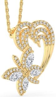 Diamond Gold Butterfly Heart Necklace