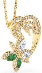 Diamond Gold Butterfly Heart Mother's Necklace