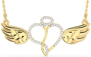 Large Diamond Gold Heart Angel Necklace