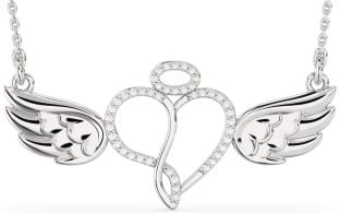 Large Diamond White Gold Heart Angel Necklace