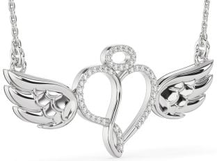 Large Diamond White Gold Heart Angel Necklace