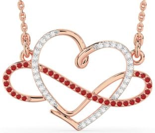 Large Diamond & Ruby Rose Gold Silver Heart Infinity Necklace