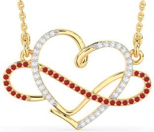 Large Diamond & Ruby Gold Silver Heart Infinity Necklace