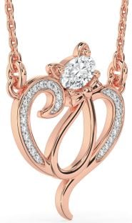Diamond Rose Gold Heart Cat Necklace
