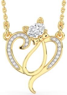 Diamond Gold Heart Cat Necklace
