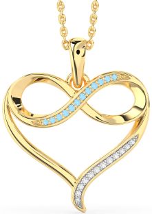 Large Diamond & Aquamarine Gold Silver Heart Infinity Necklace