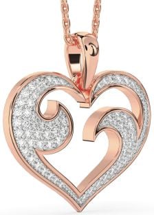 Large Diamond Rose Gold Heart Necklace