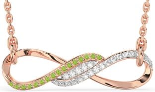 Diamond & Peridot Rose Gold Silver Infinity Necklace